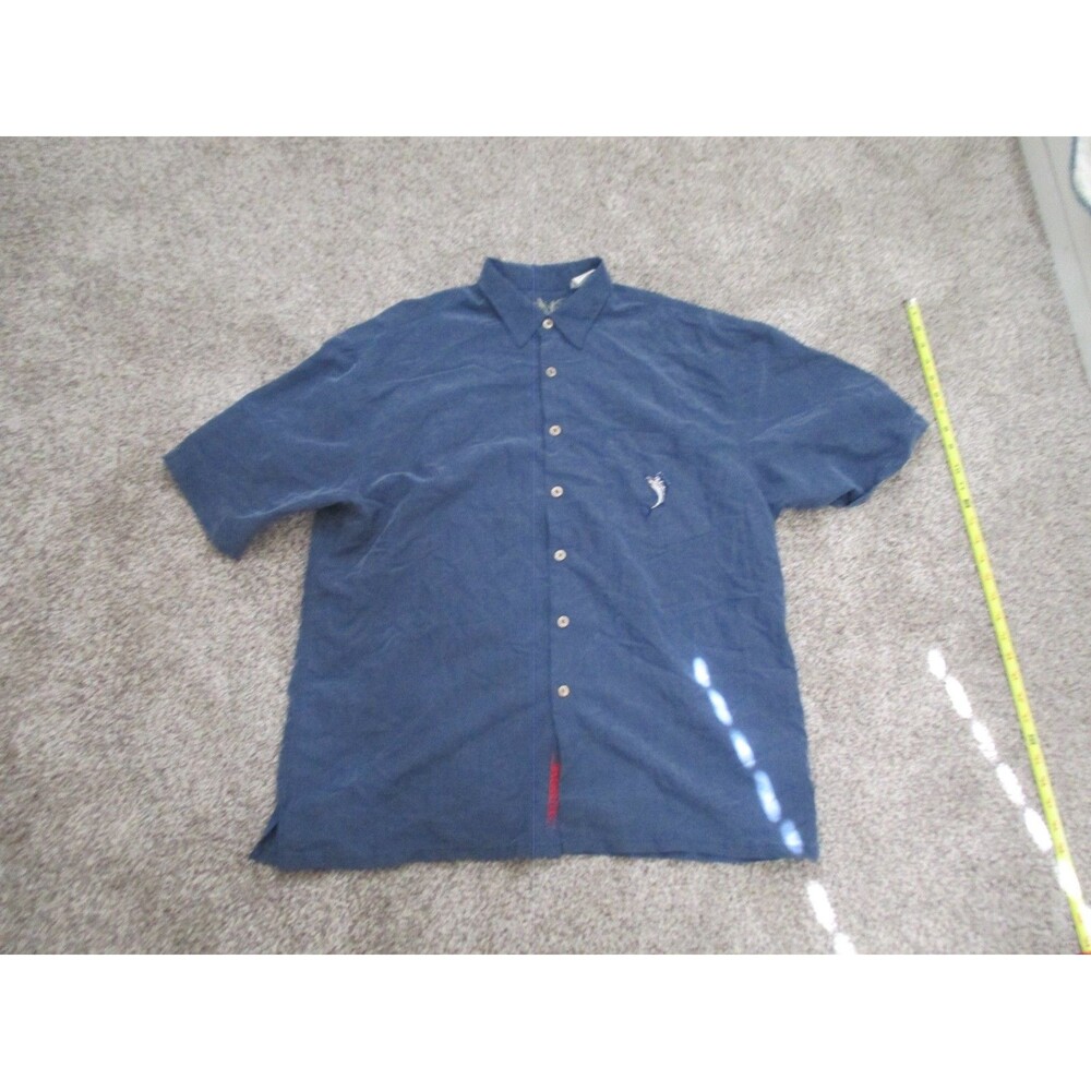 Bamboo Cay Mens SwordFish Embroidered button up shirt blue Mens L